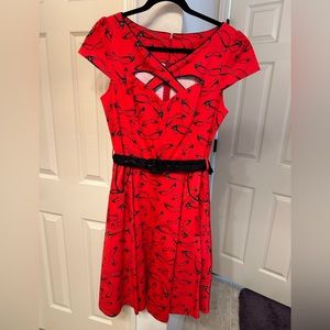 NWT Voodoo Vixen Red Glasses Cutout Fit & Flare Dress, size L